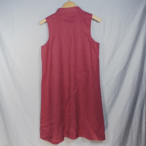Garnet Hill Women's Dress  Linen Sleeveless Red Button Front Casual Shift Size 6 - Picture 5 of 14